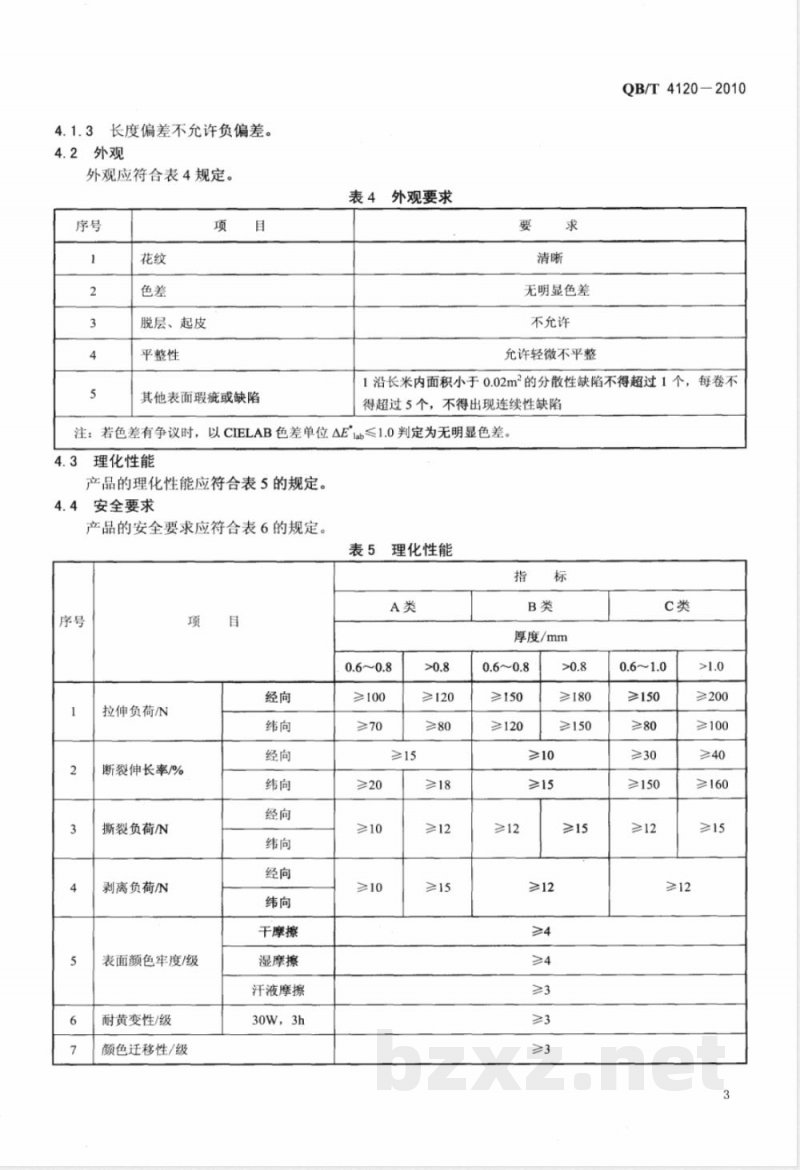 QB/T 4120-2010箱包手袋用聚氨酯合成革 