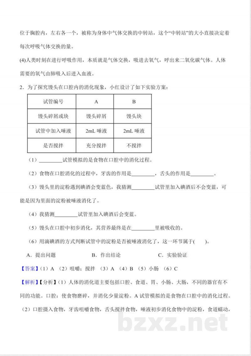 第二单元 消化与呼吸(知识清单)科学湘科版四年级上册 第二单元 消化与呼吸(知识清单)科学湘科版四年级上册