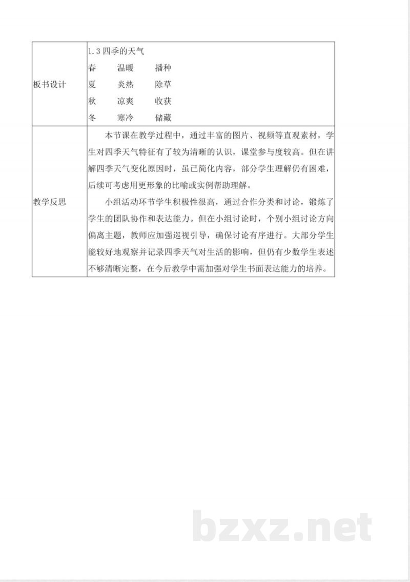 1.3 四季的天气(教学设计)科学苏教版二年级上册 1.3 四季的天气(教学设计)科学苏教版二年级上册