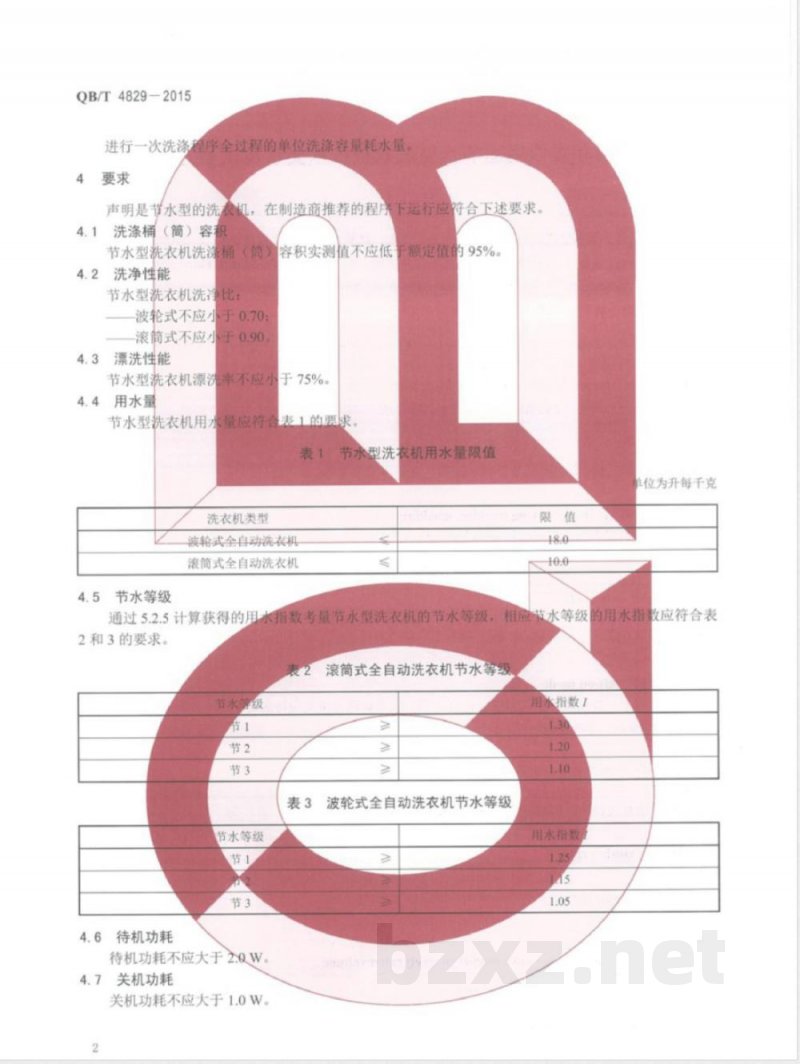QB/T 4829-2015家用和类似用途节水型洗衣机技术要求及试验方法 