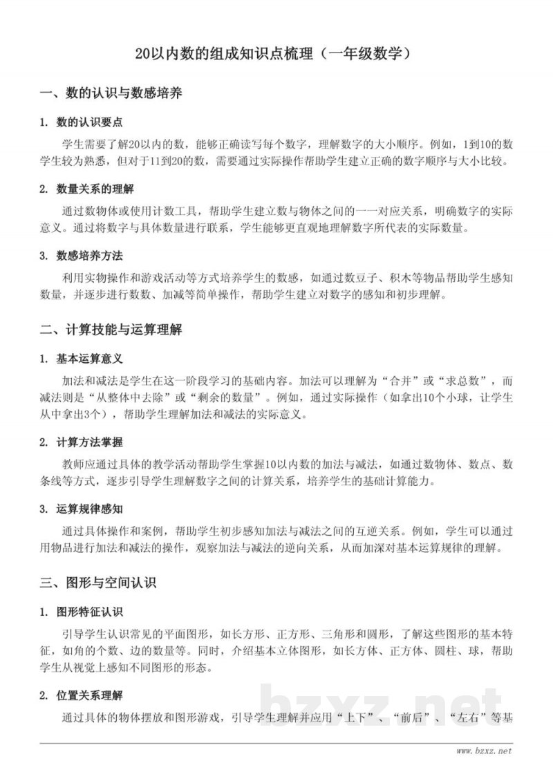 20以内数的组成知识点梳理（苏教版一年级上册）