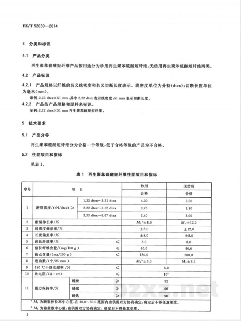 FZ/T 52039-2014再生聚苯硫醚短纤维 FZ/T 52039-2014再生聚苯硫醚短纤维