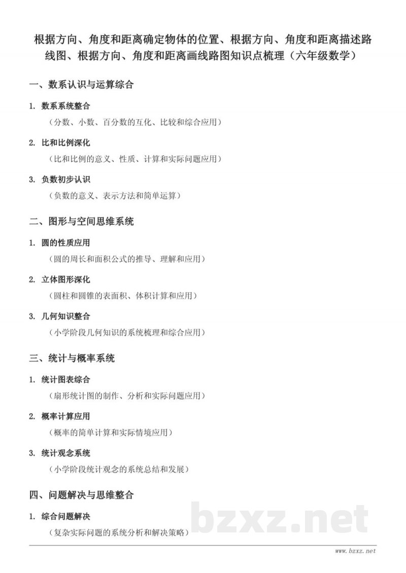 根据方向、角度和距离确定物体的位置、根据方向、角度和距离描述路线图、根据方向、角度和距离画线路图知识点梳理（苏教版 六年级下册）