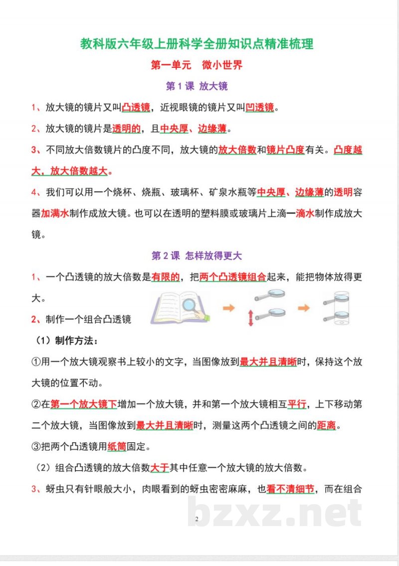 教科版六年级上册科学全册知识点精准梳理 教科版六年级上册科学全册知识点精准梳理