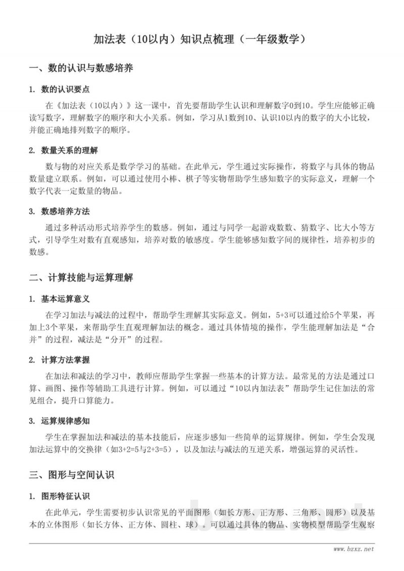 加法表(10以内)知识点梳理(苏教版 一年级上册) 加法表(10以内)知识点梳理(苏教版 一年级上册)