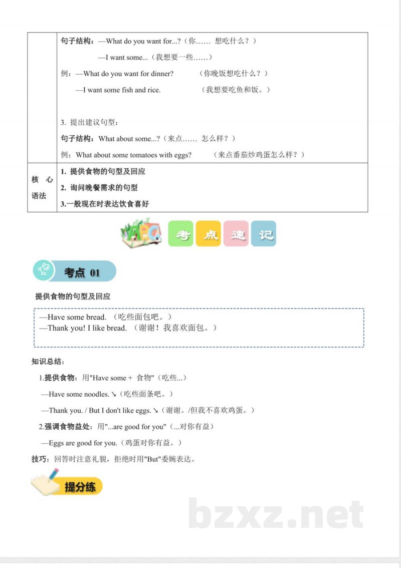 Unit 6 Food （知识清单）英语人教精通版三年级上册2025