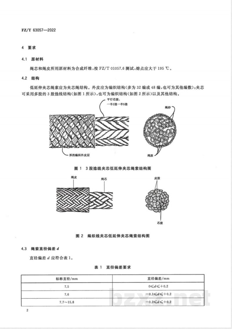 FZ/T 63057-2022低延伸夹芯绳索 FZ/T 63057-2022低延伸夹芯绳索