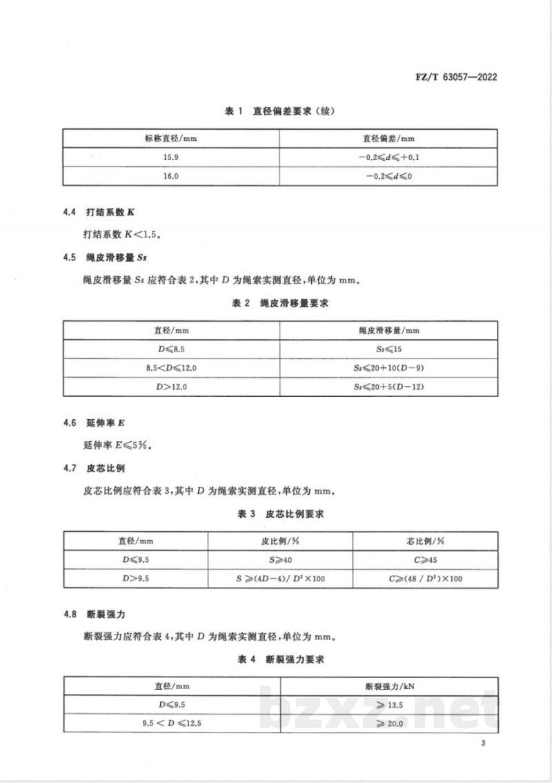 FZ/T 63057-2022低延伸夹芯绳索 FZ/T 63057-2022低延伸夹芯绳索