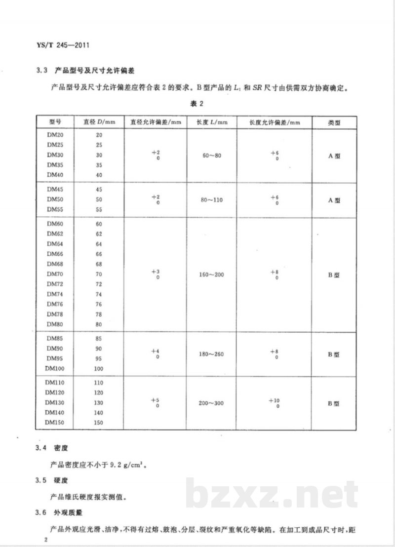 YS/T 245-2011粉冶钼合金顶头 YS/T 245-2011粉冶钼合金顶头