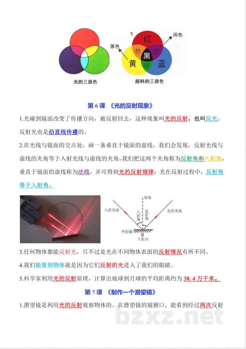 第一单元 光（知识清单）科学教科版五年级上册