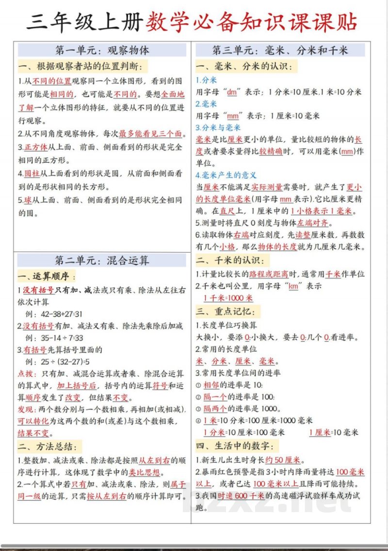 三年级数学知识点汇总 三年级数学知识点汇总