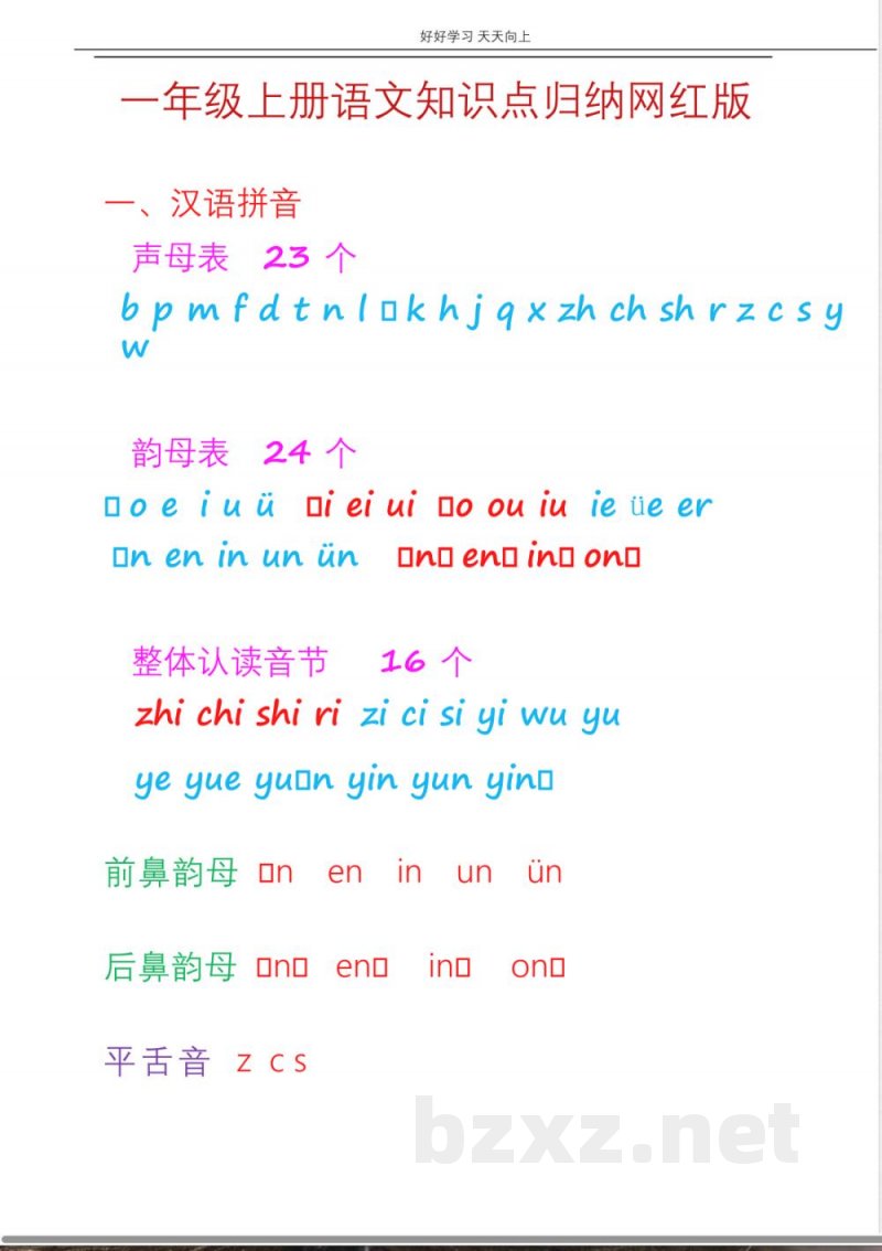 一年级上册语文知识点归纳网红版