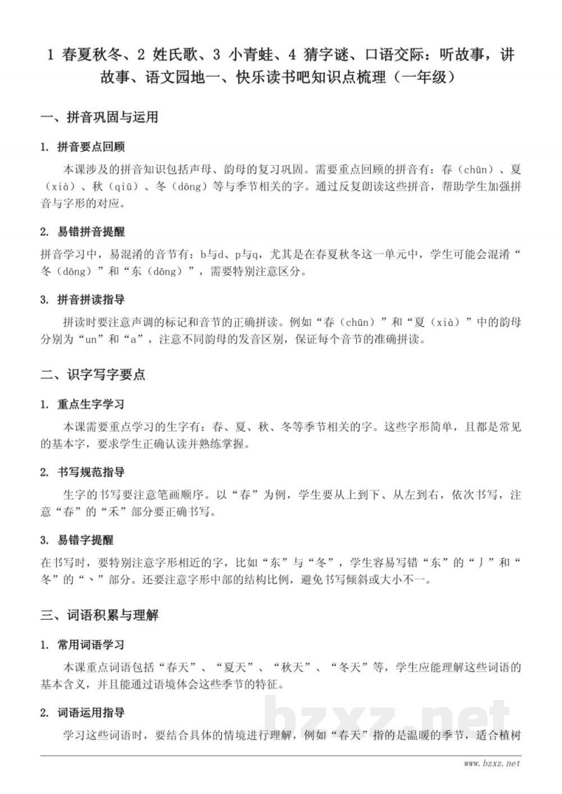 一年级下册统编版语文知识点梳理:春夏秋冬、姓氏歌、小青蛙、猜字谜等 一年级下册统编版语文知识点梳理:春夏秋冬、姓氏歌、小青蛙、猜字谜等