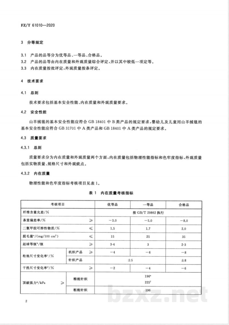 FZ/T 61010-2020山羊绒毯 