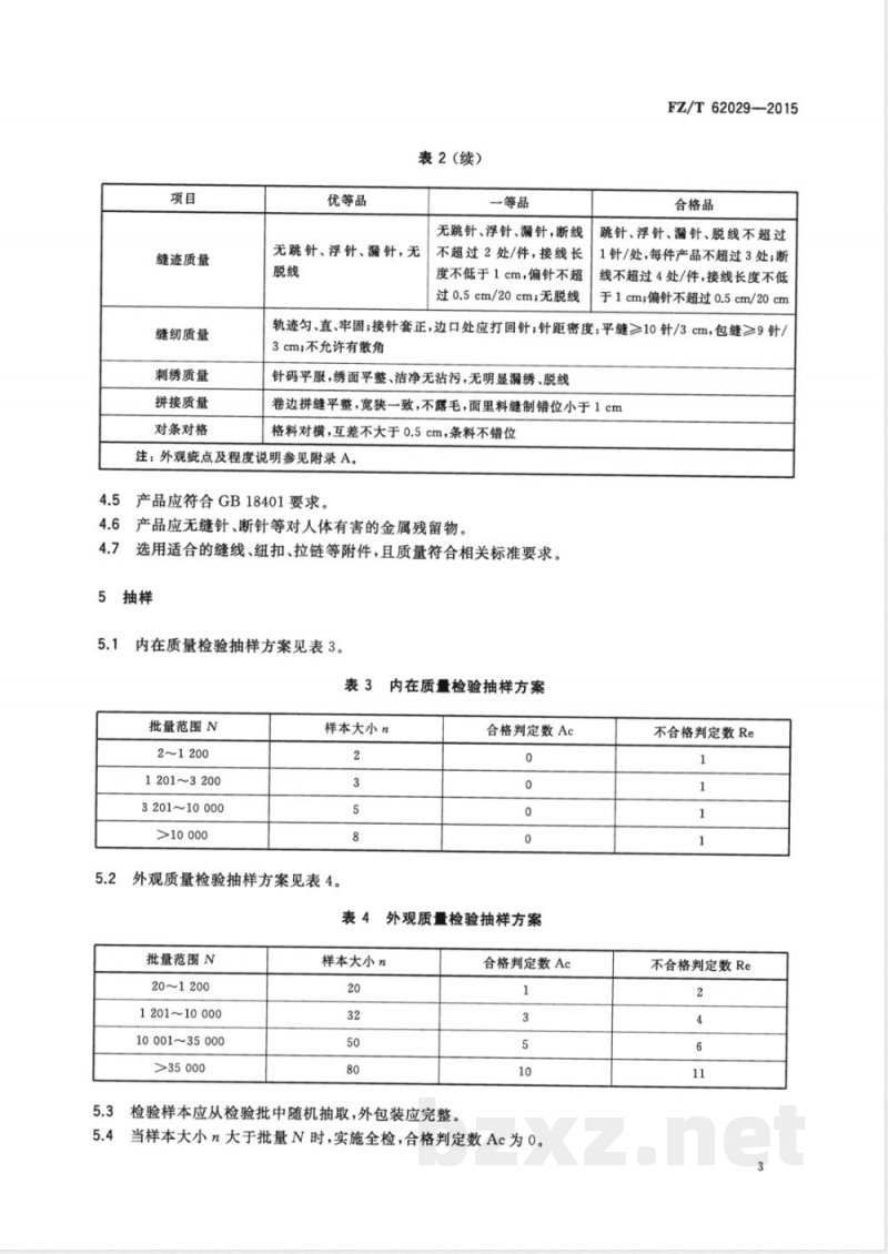 FZ/T 62029-2015手工粗布被套 