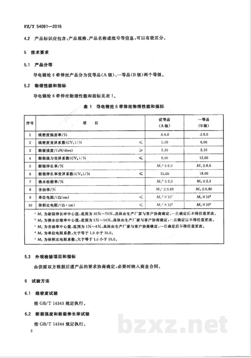 FZ/T 54091-2016导电锦纶6牵伸丝 