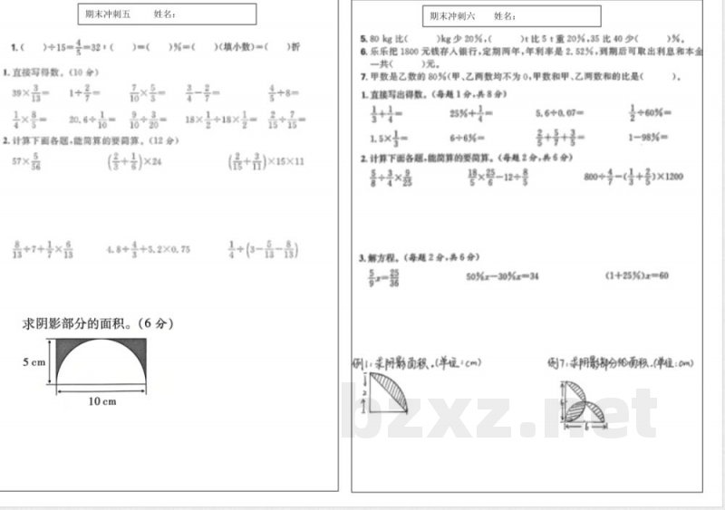 北师大版六年级数学上册期末冲刺练习题