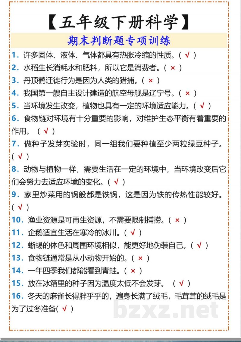 2025春新版教科版五年级科学下册期末复习