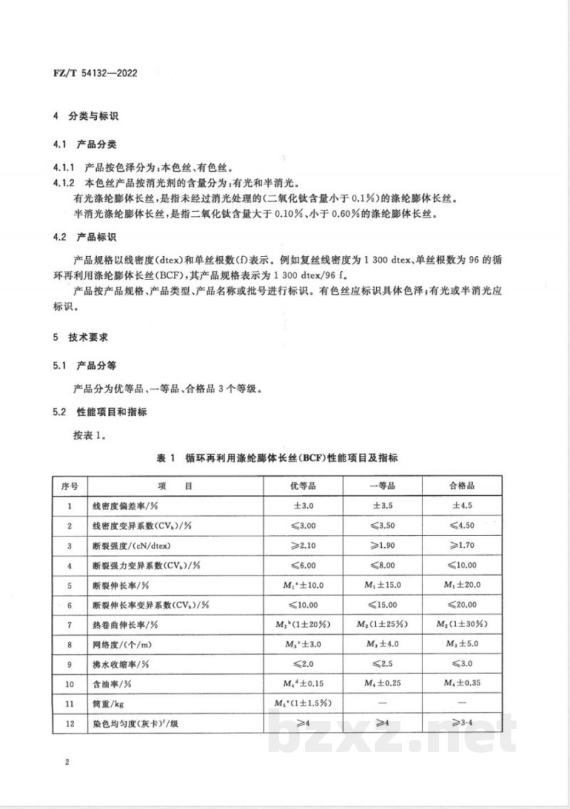 FZ/T 54132-2022循环再利用涤纶膨体长丝(BCF) FZ/T 54132-2022循环再利用涤纶膨体长丝(BCF)
