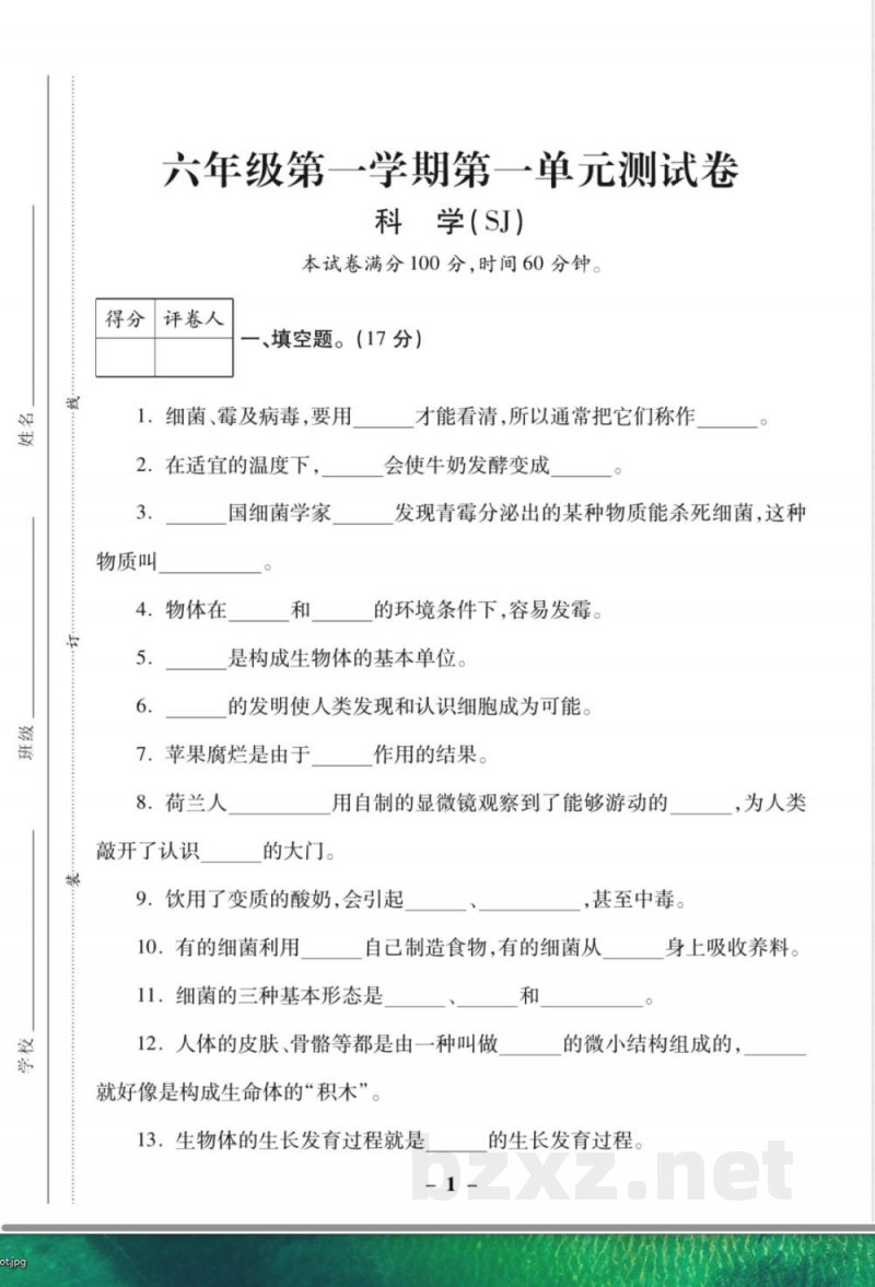 苏教版(25秋)小学六年级上册科学单元测试卷全册 苏教版(25秋)小学六年级上册科学单元测试卷全册