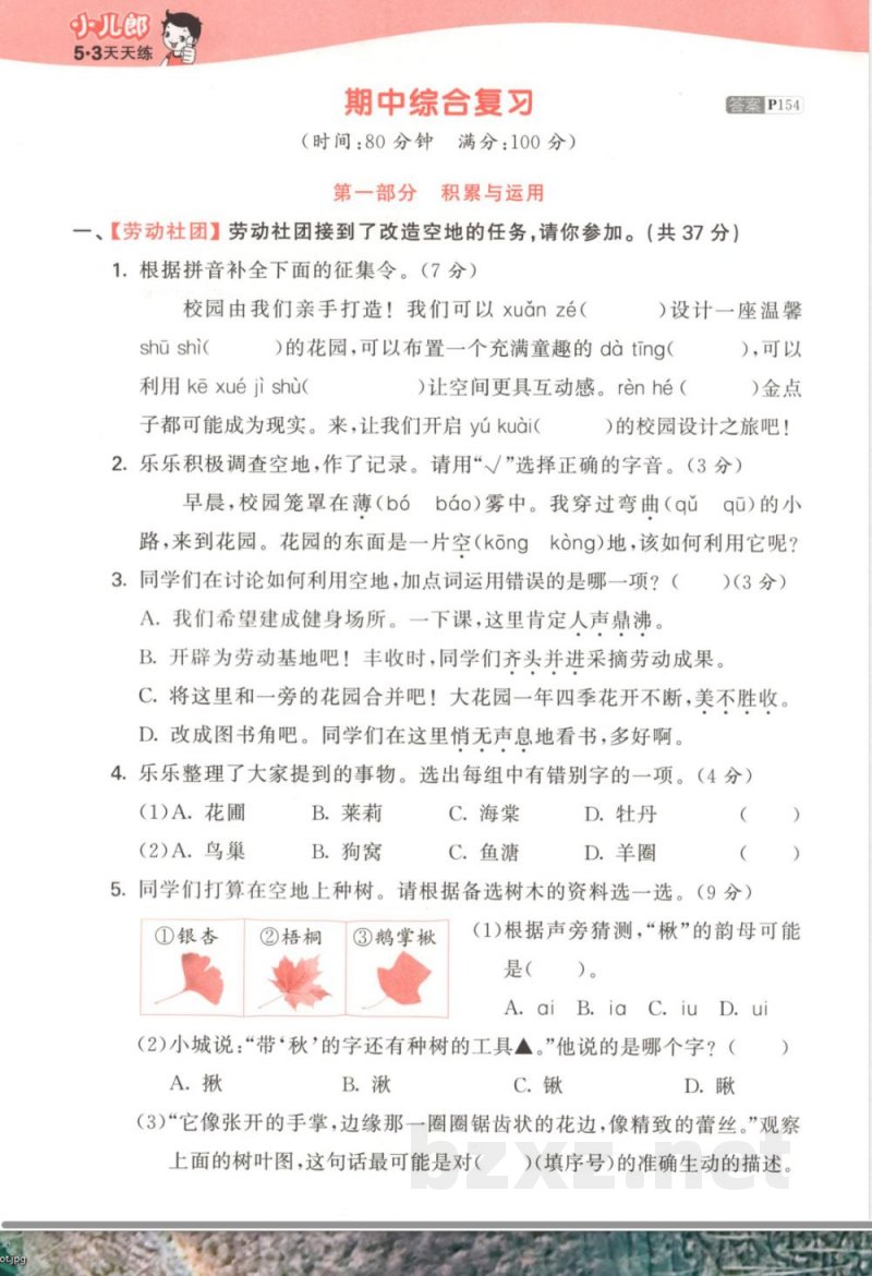 25版小学语文《期中综合复习》四年级上册 25版小学语文《期中综合复习》四年级上册