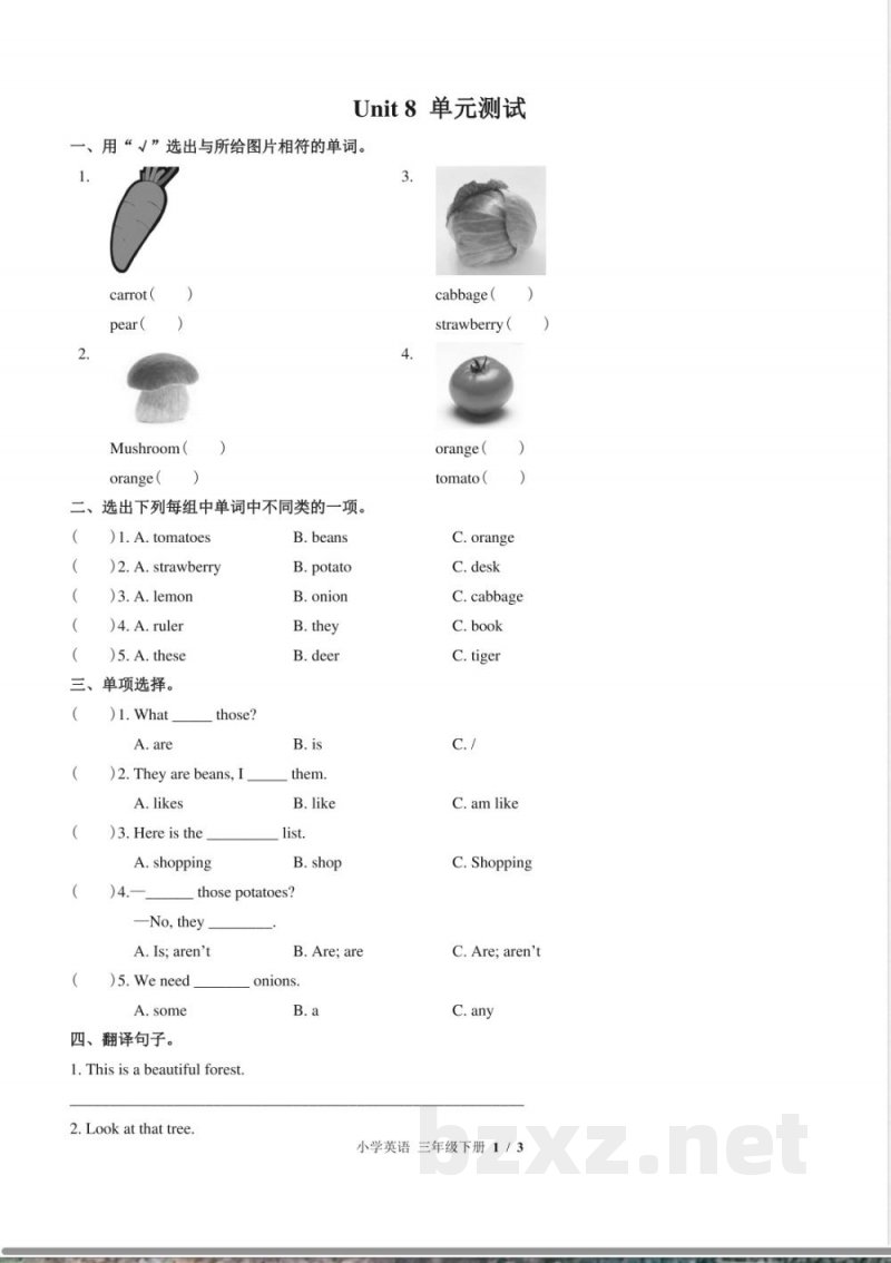 （北师大版（三年级起点））小学英语三年级下册 Unit 8单元测试及答案02