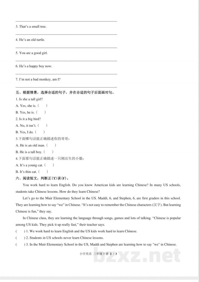 （北师大版（三年级起点））小学英语三年级下册 Unit 8单元测试及答案02