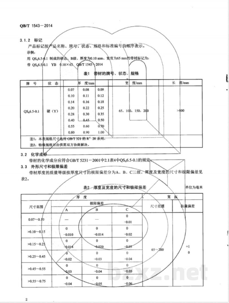 QB/T 1543-2014钟用锡磷青铜带 QB/T 1543-2014钟用锡磷青铜带