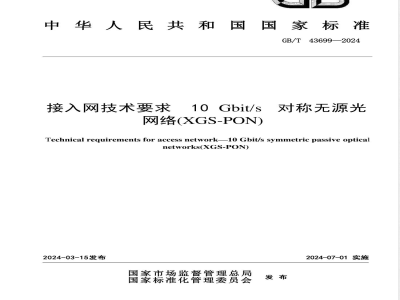 GB/T 43699-2024接入网技术要求 10Gbit/s对称无源光网络（XGS-PON） 