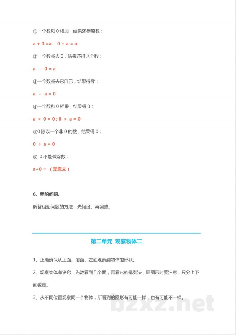 人教版小学四年级下册数学知识点预习