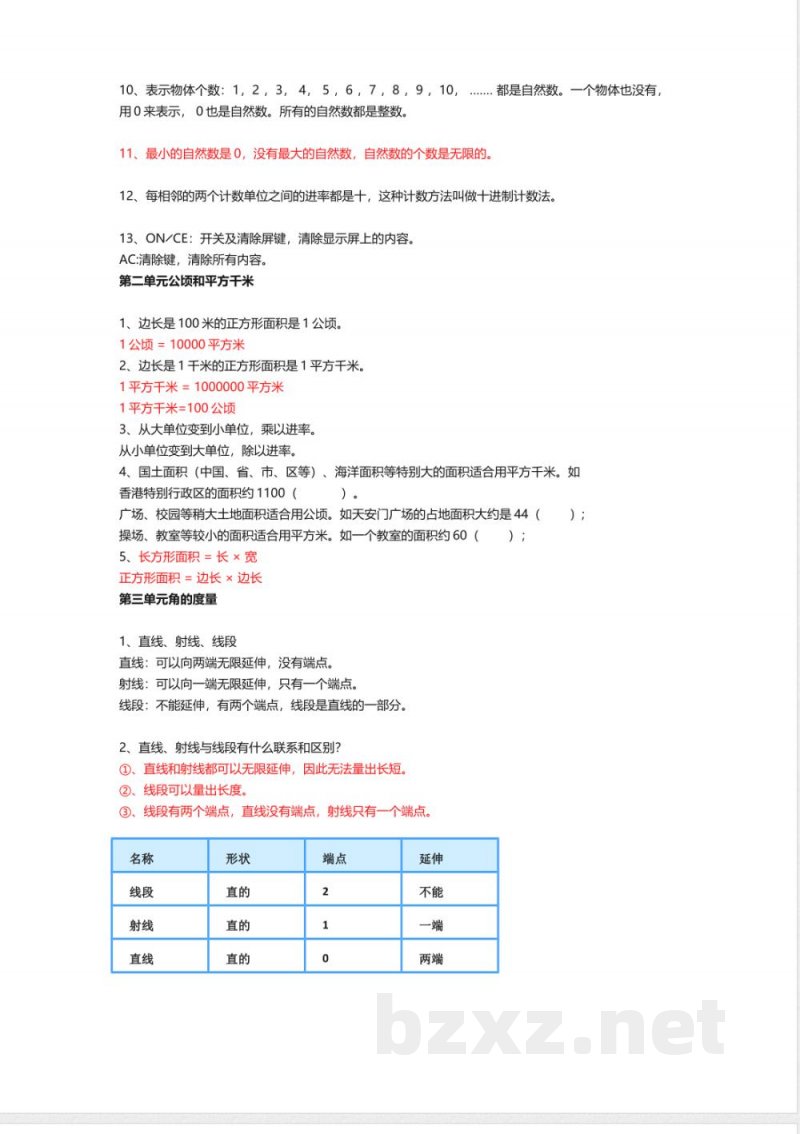 人教版四年级上册数学知识点 人教版四年级上册数学知识点