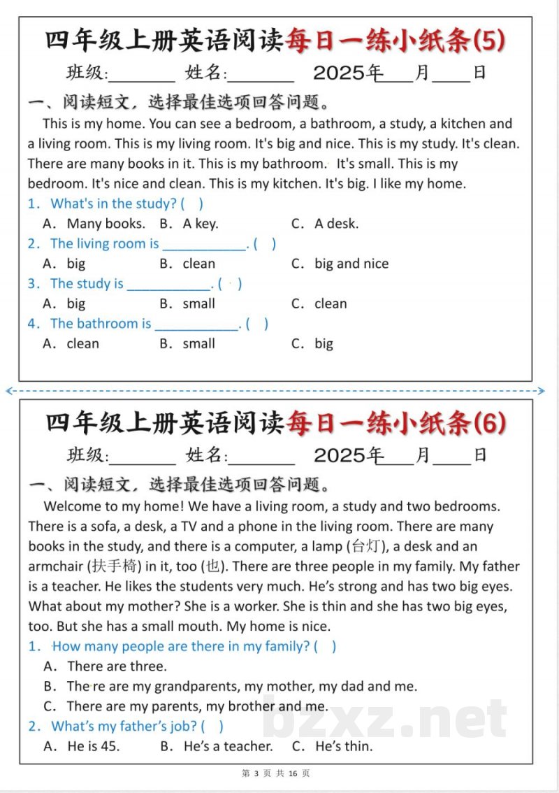 四年级上英语阅读练习 四年级上英语阅读练习