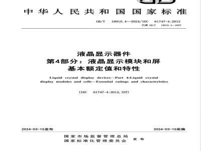 GB/T 18910.4-2024液晶显示器件 第4部分：液晶显示模块和屏 基本额定值和特性 
