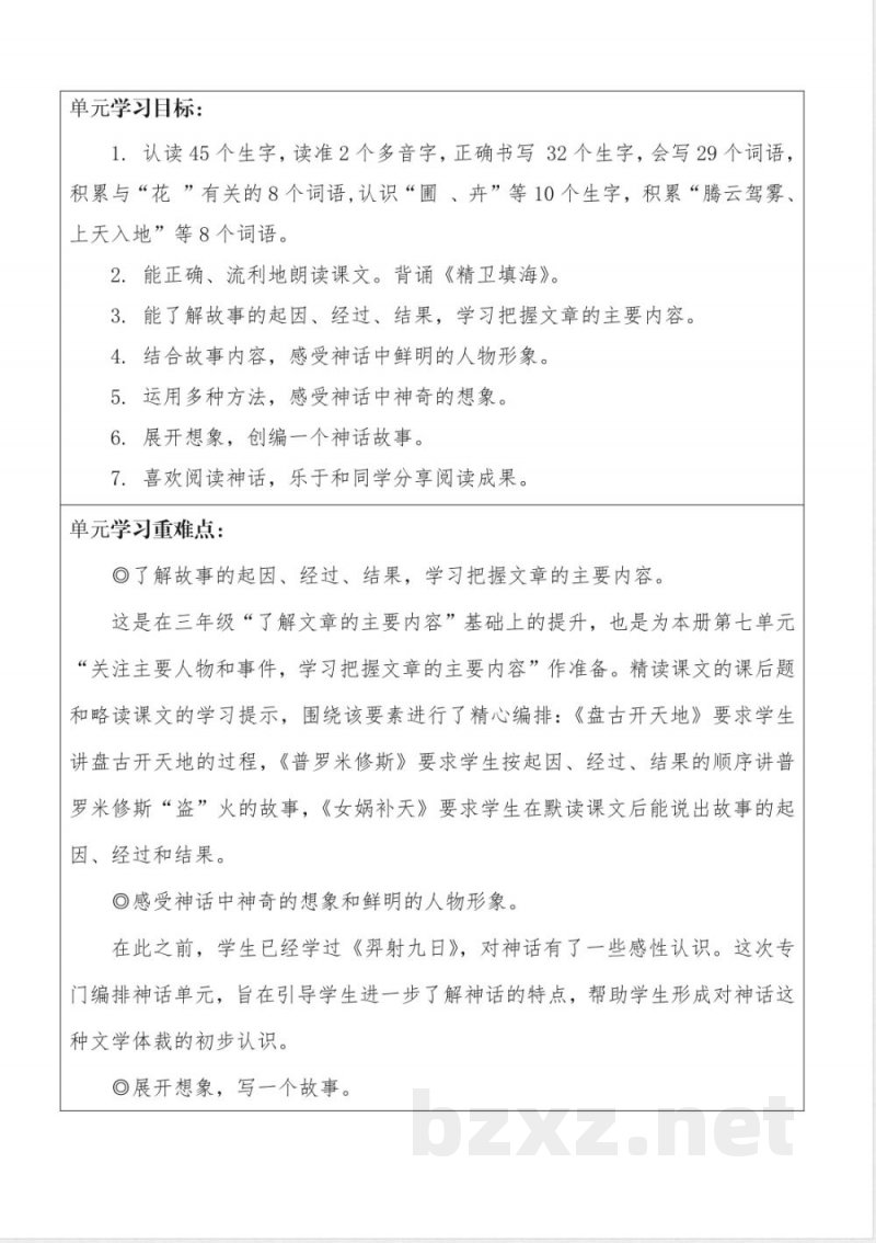 第四单元 大单元整体教学设计 语文统编版四年级上册