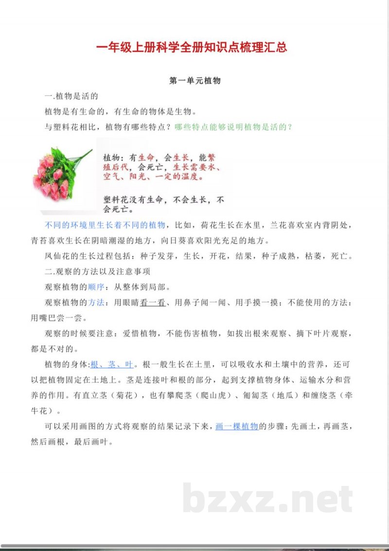 一年科学级上册知识点梳理汇总 一年科学级上册知识点梳理汇总