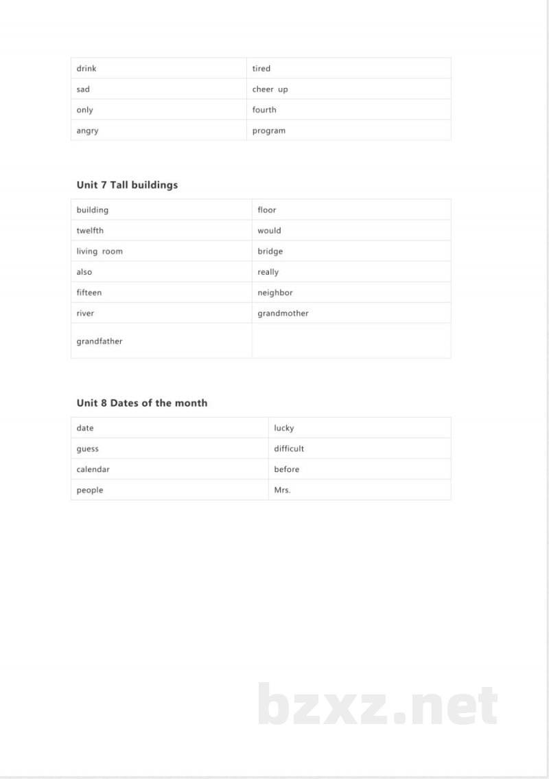 闽教版英语五年级下册单词表 单词默写表表 闽教版英语五年级下册单词表 单词默写表表