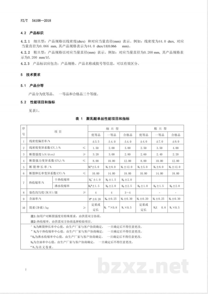 FZ/T 54108-2018聚乳酸单丝 