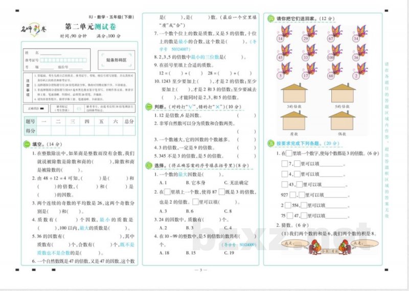名师彩卷·数学五年级·下册