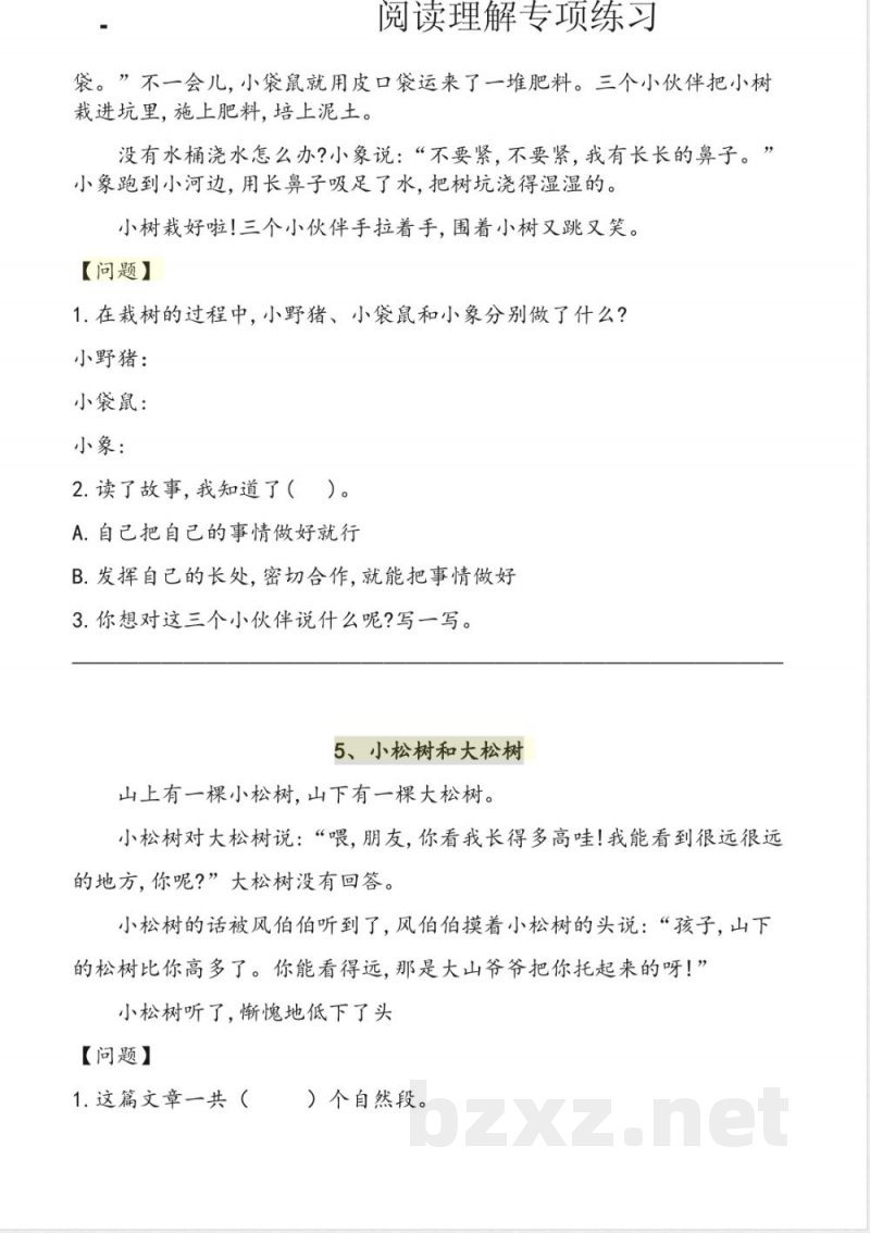 三年级上册阅读理解专项练习