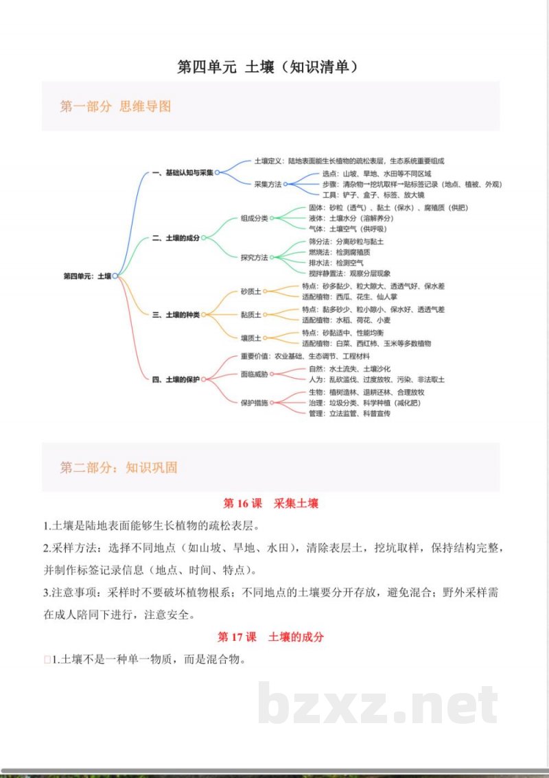 第四单元 土壤(知识清单)科学湘科版三年级上册2025 第四单元 土壤(知识清单)科学湘科版三年级上册2025
