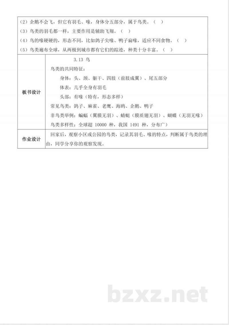 3.13 鸟(教学设计)科学湘科版三年级上册2025 3.13 鸟(教学设计)科学湘科版三年级上册2025