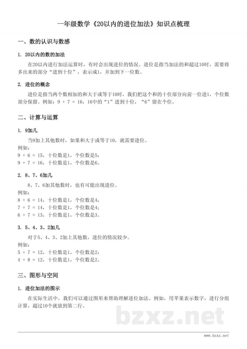 一年级数学《20以内的进位加法》知识点梳理（人教版）