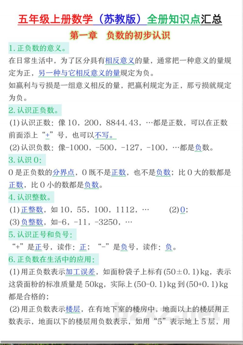 五年级上册数学上册苏教版《全册知识点汇总》 五年级上册数学上册苏教版《全册知识点汇总》