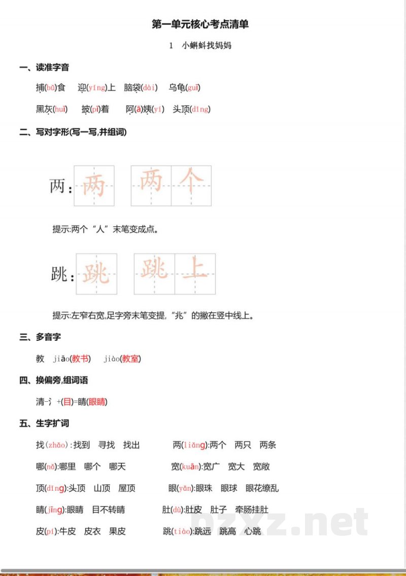 人教版二年级下册语文1-2单元知识点梳理