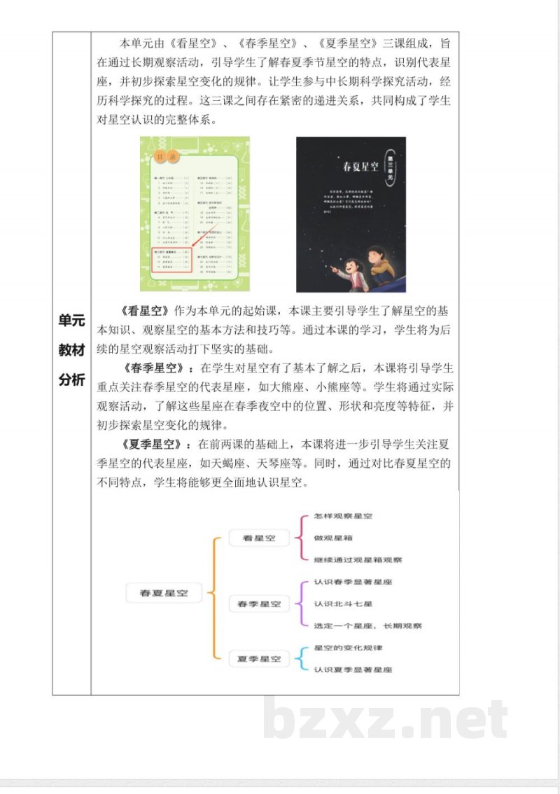 青岛版科学四年级下册第三单元《春夏星空》大单元整体教学设计