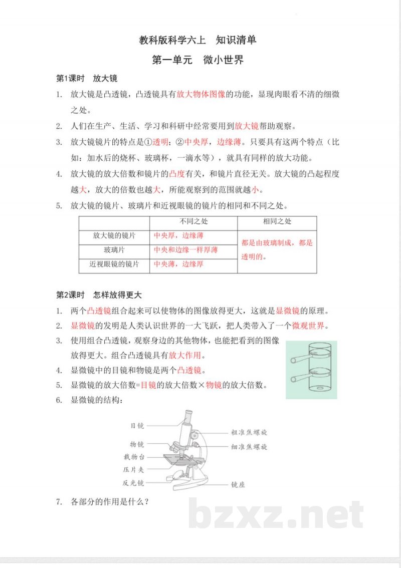 教科版(26年)小学六年级上册科学知识总结(背诵版) 教科版(26年)小学六年级上册科学知识总结(背诵版)