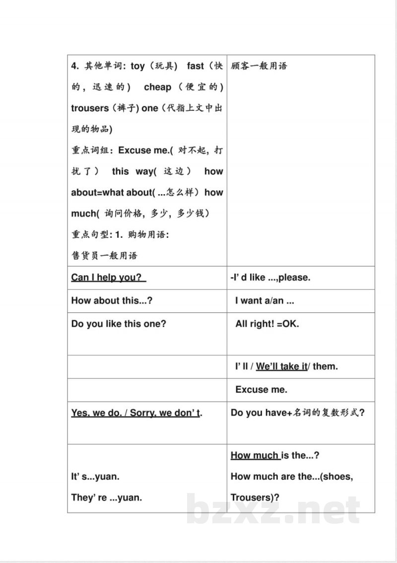 鲁教版四年级下册英语知识点梳理