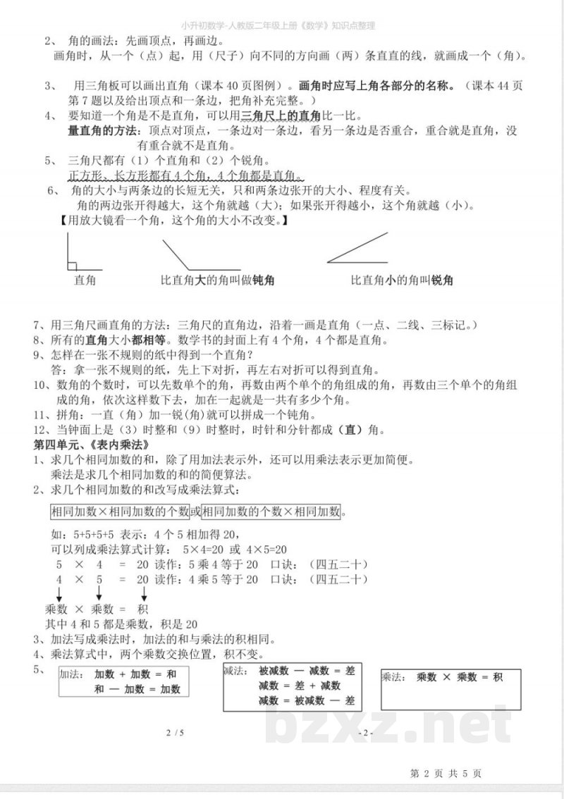 小升初数学-人教版二年级上册《数学》知识点整理 小升初数学-人教版二年级上册《数学》知识点整理