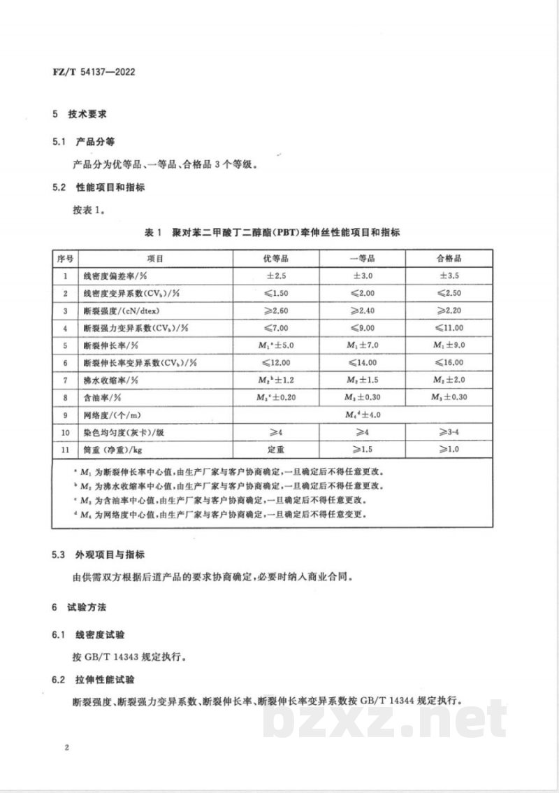 FZ/T 54137-2022聚对苯二甲酸丁二醇酯(PBT)牵伸丝 FZ/T 54137-2022聚对苯二甲酸丁二醇酯(PBT)牵伸丝