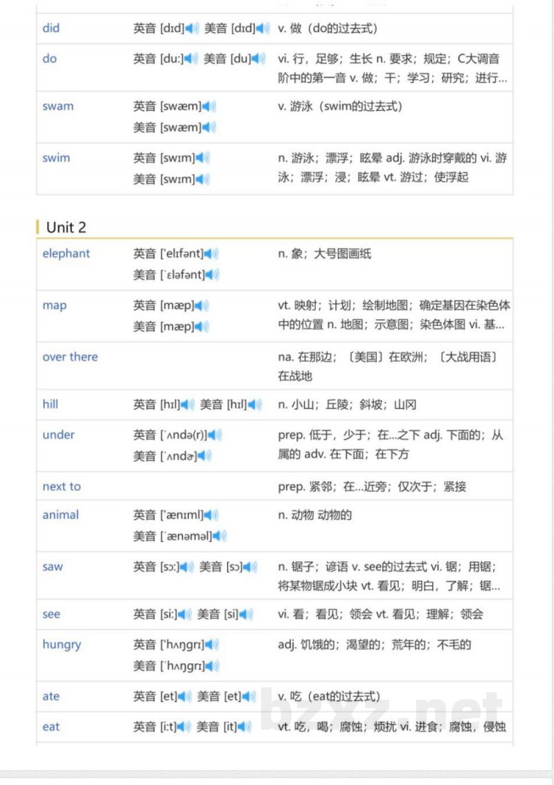 闽教版三年级起点小学英语五年级下（英语单词表）